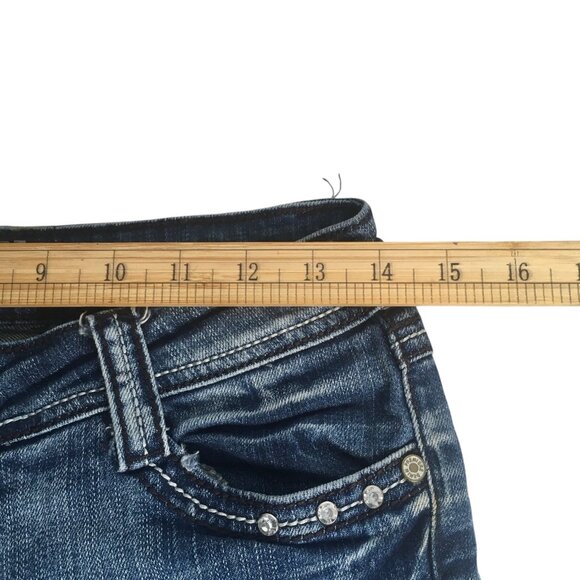 PREMIERE by rue21 Jeans Womens 3/4R Blue Slim Boot Stretch Embellished Pockets - Picture 8 of 15